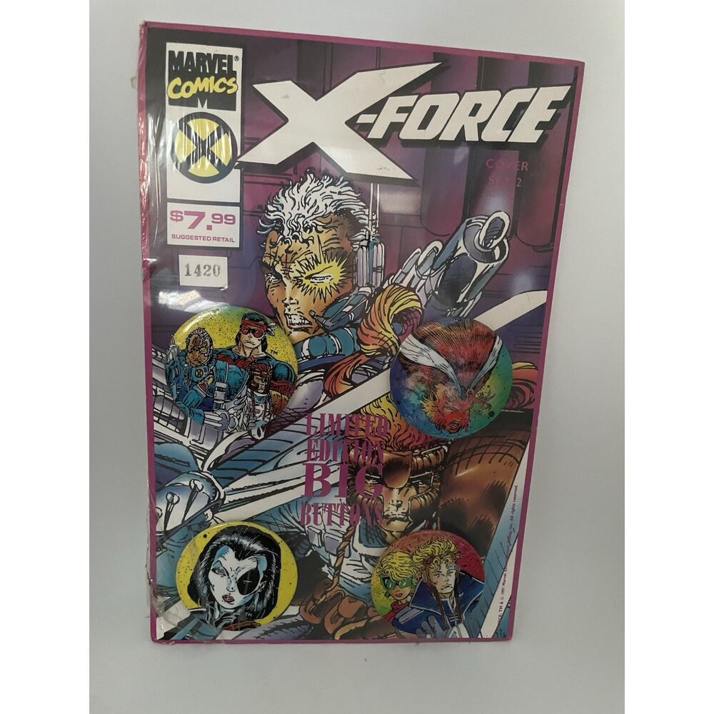 X-Force Limited Edition Big Buttons 2" Cover Set 2 #1694 1991 4 Pins Sealed